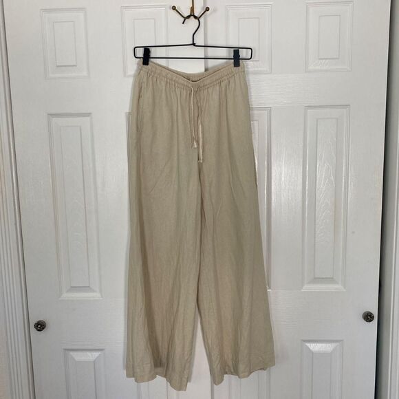 Max Studio Tan Cream Wide Leg Linen Pants Size S - Picture 2 of 6